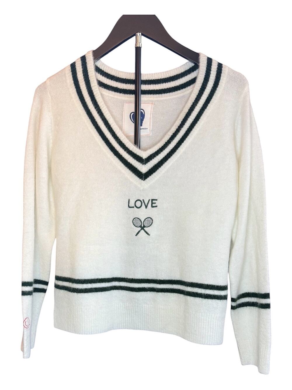NWT Just Madison "Love" Tennis Sweater, White, Small